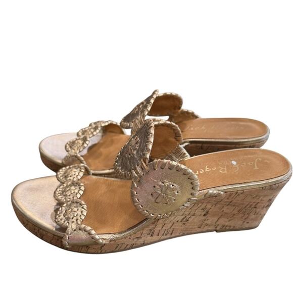 Jack Rogers Lauren Mid Wedge Cork slide Sandals gold leather size 10 - Picture 2 of 11